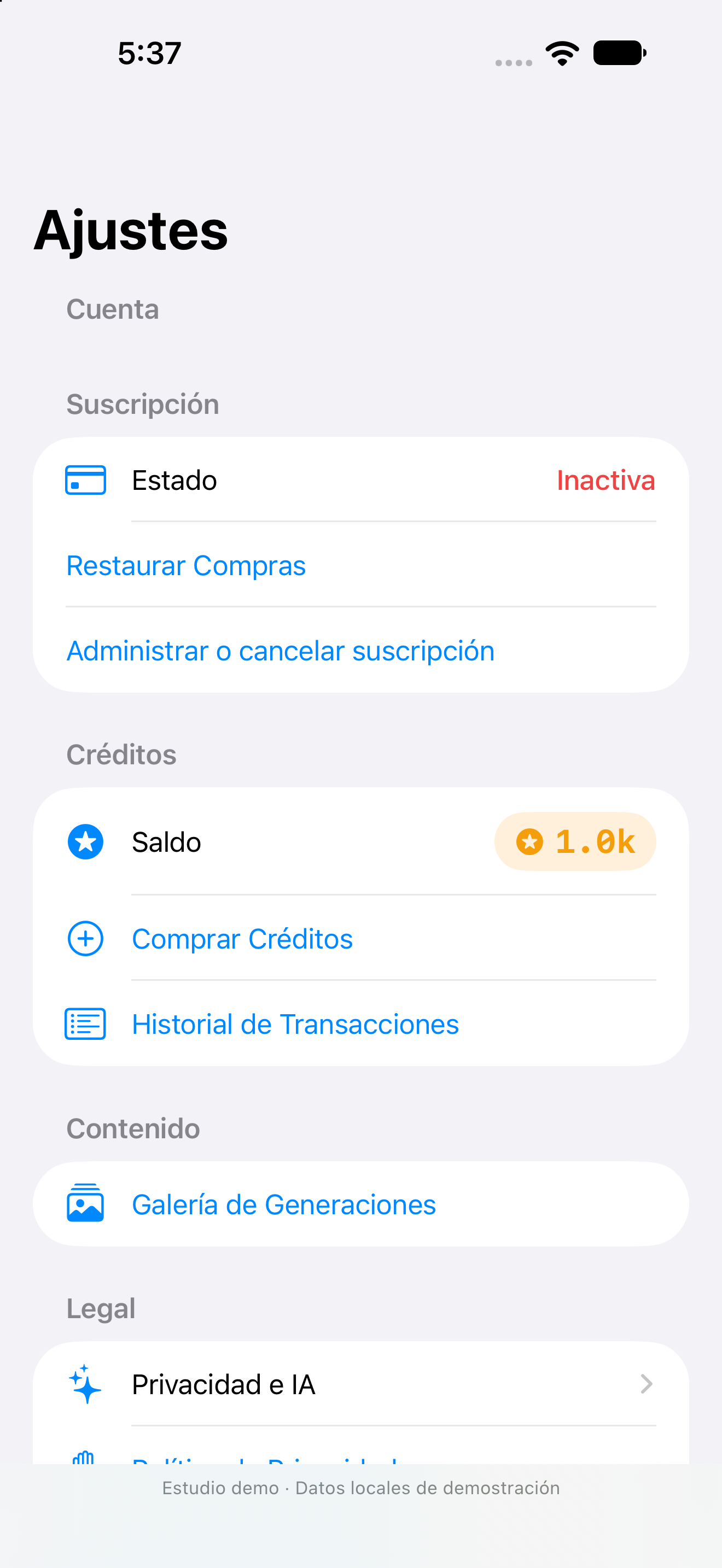 Ajustes de cuenta de Virtual UGC