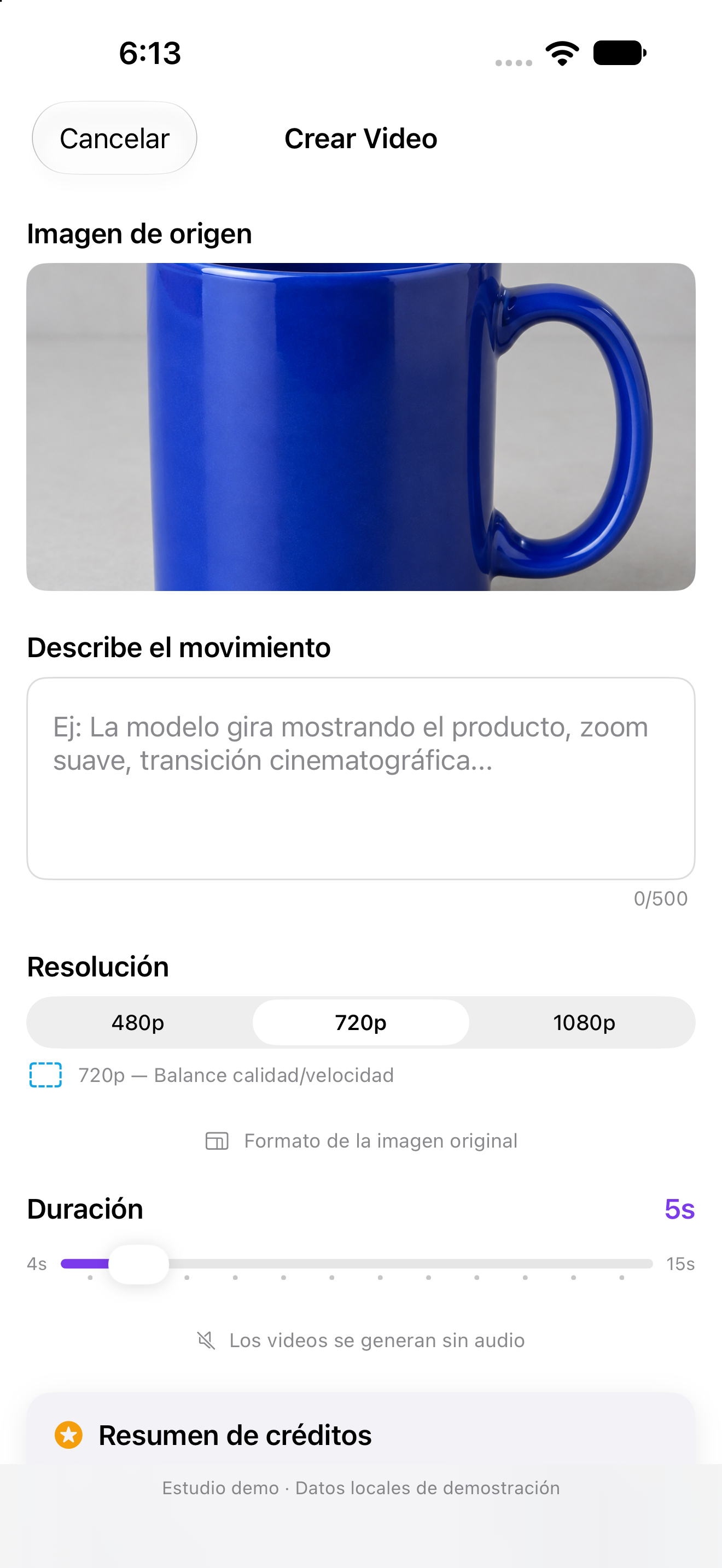 Opciones de creación de video en Virtual UGC